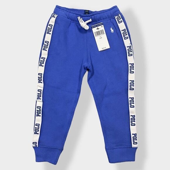 Polo Ralph Lauren Kids Striped Polo Logo Fleece Track Pants Youth size 3/ 3T New - Picture 1 of 10